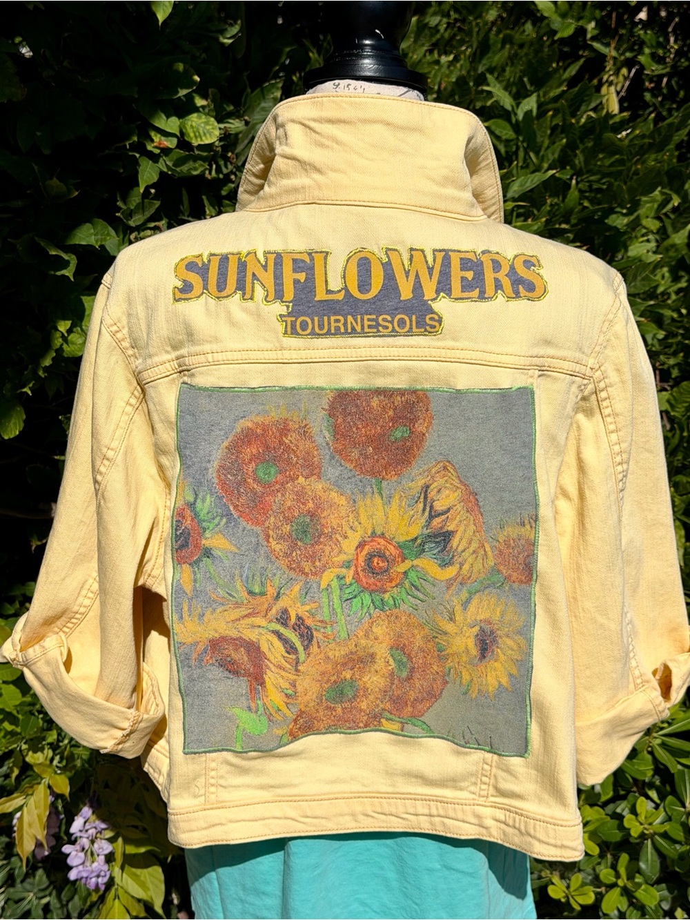 Women's Custom "Sunflower" Plus Size Yellow Stretch Jean Jacket 3X